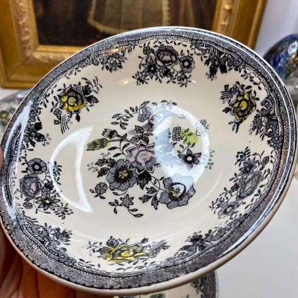 Set Of Six Vtg Egersund Norway Black Pheasant Transferware Shallow Bowls - Picture 4 of 16